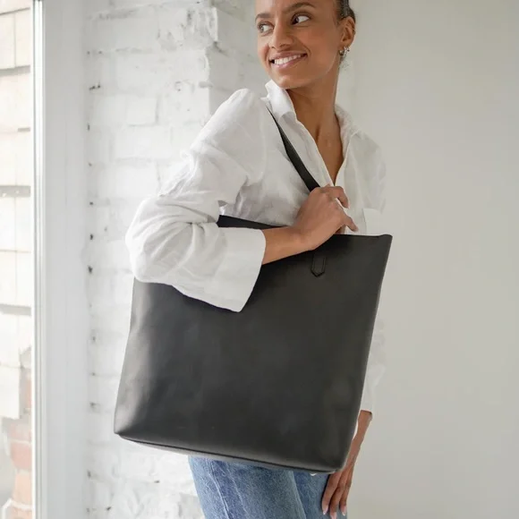 Convertible Leather Bag with Luggage Sleeve - Picture 2 of 7